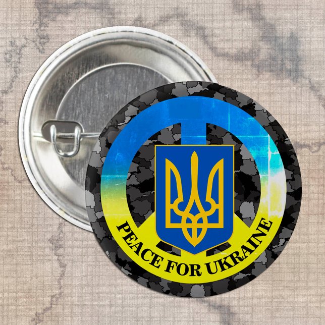 Frieden für die Ukraine und die Ukraine Karte Camo Button (Von Creator hochgeladen)