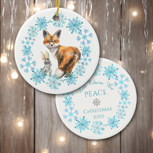 Frieden für Fuchs und Kaninchen Keramik Ornament