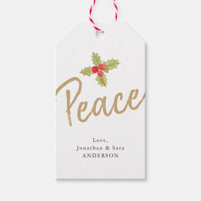 Frieden | Gold und weiße Weihnachten Geschenkanhänger (Vorderseite)