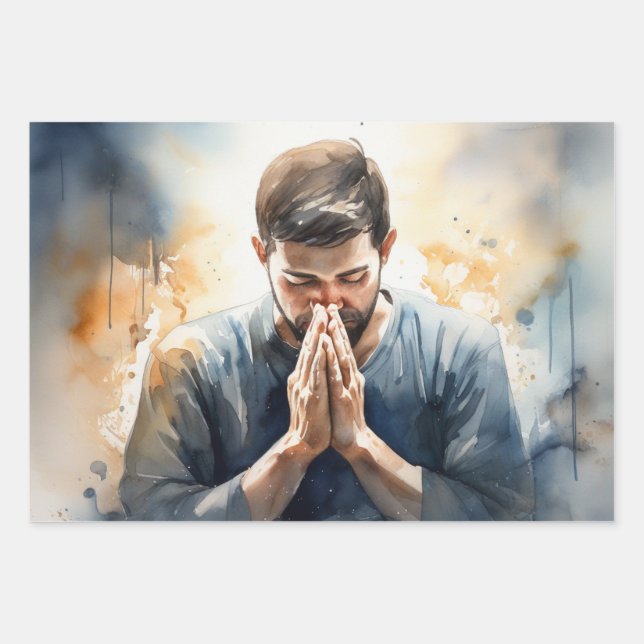 Frieden im Gebet: Ein glücklicher Moment eines Men Geschenkpapier Set (Vorderseite)