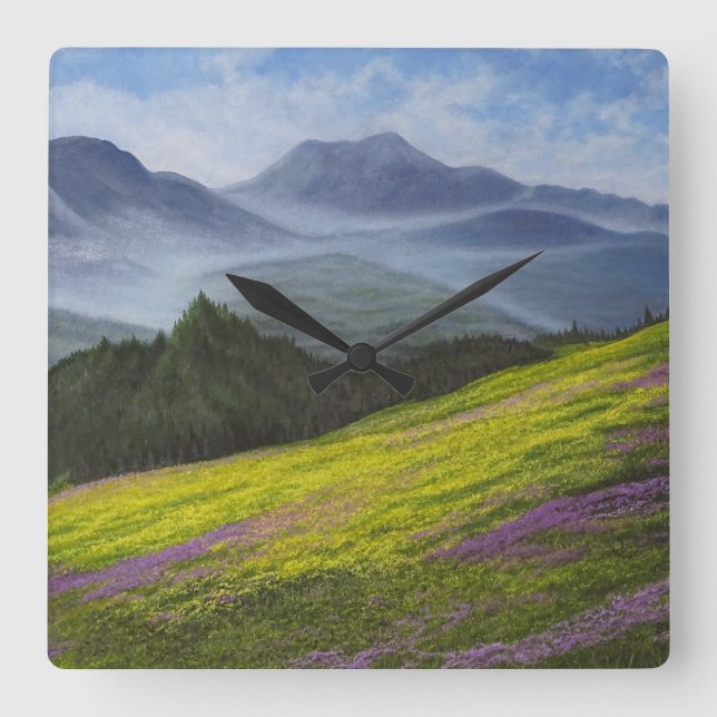 "Frieden im Tal" Quadratische Wanduhr (Vorderseite)