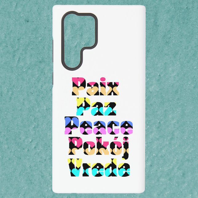 Frieden in den Fremdsprachen Samsung Galaxy Hülle (A phone case that says Peace with a heart pattern in a variety of languages)