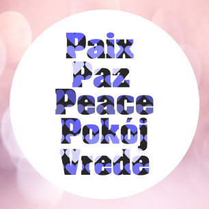 Frieden in vielen Sprachen Typografie Blaue Herzen Runder Aufkleber