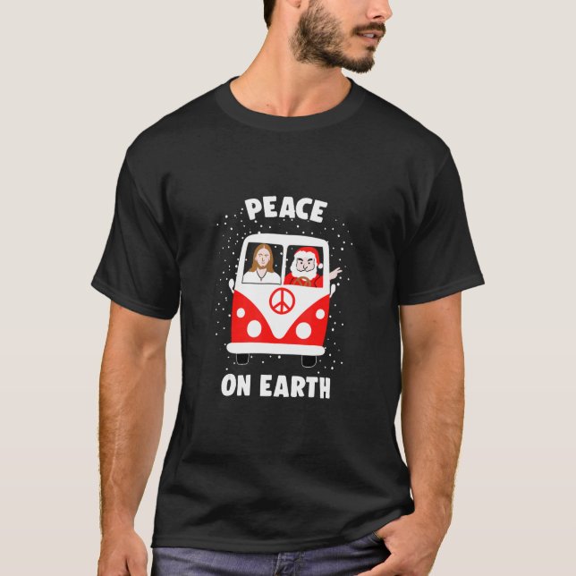 Frieden ist auf der Erde Santa und Jesus Hippie Fa T-Shirt (Vorderseite)
