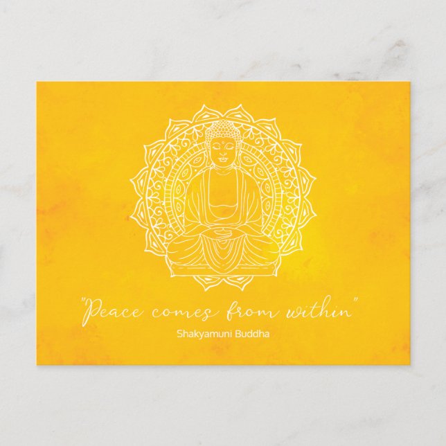 Frieden kommt aus Shakyamuni Buddha Yellow Postkarte (Vorderseite)