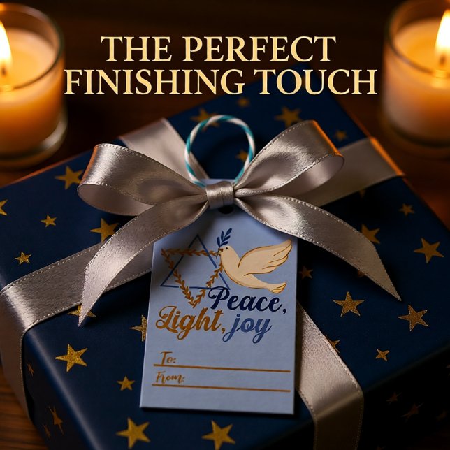 Frieden, Licht, Joy Hanukkah Geschenkanhänger (Peace, Light, Joy Hanukkah Blue and Gold Gift Tags)