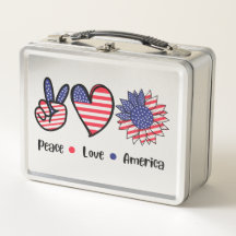 Frieden Liebe Amerika Patriotische Metall-Lunchbox