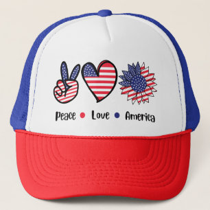 Frieden Liebe Amerika Patriotischer 4. Juli Trucke Truckerkappe