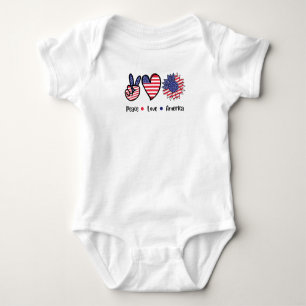 Frieden Liebe Amerika Patriotisches USA-Flagge-Gra Baby Strampler