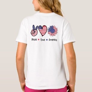 Frieden Liebe Amerika Patriotisches USA-Flagge-Gra T-Shirt