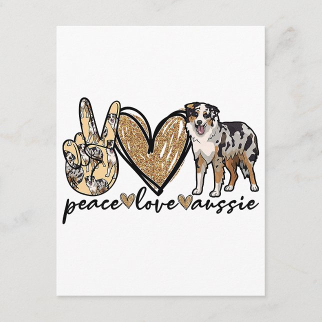 Frieden, Liebe, Aussie, australischer Schäferhund, Begleitkarte (Vorderseite)