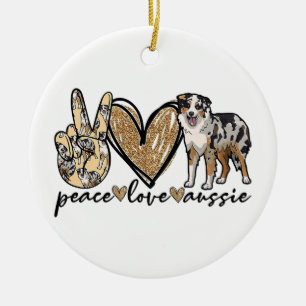 Frieden, Liebe, Aussie, Australischer Schäferhund, Keramik Ornament