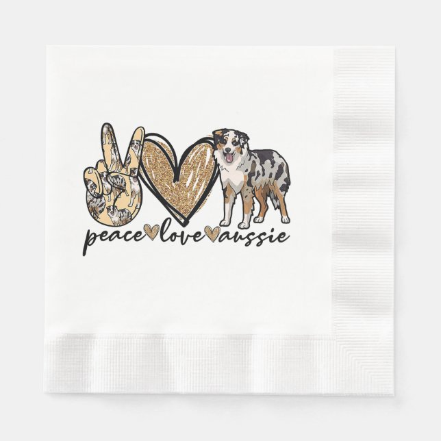 Frieden, Liebe, Aussie, australischer Schäferhund, Serviette (Vorderseite)