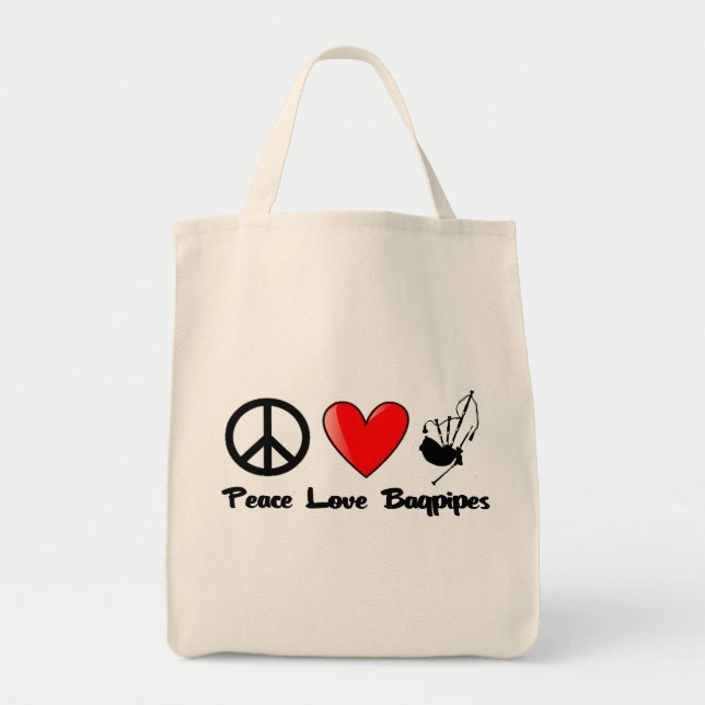 Frieden, Liebe, Bagpipes Tragetasche (Vorne)