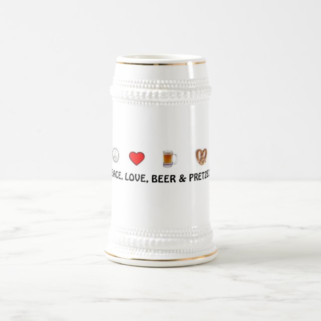 Frieden, Liebe, Bier u. Brezeln Stein Bierglas (Mittel)