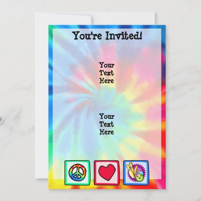 Frieden, Liebe, Bowling Einladung (Vorderseite)