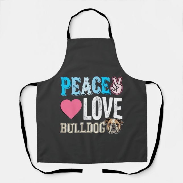 Frieden Liebe Bulldogge Vektor Schürze (Vorderseite)