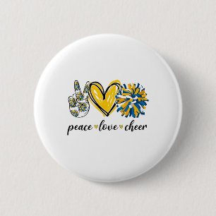 Frieden Liebe Cheerleading Blau Gelb Button