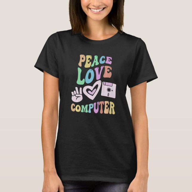 FRIEDEN LIEBE COMPUTER Retro-Technologie-Lehrer Gr T-Shirt (Vorderseite)