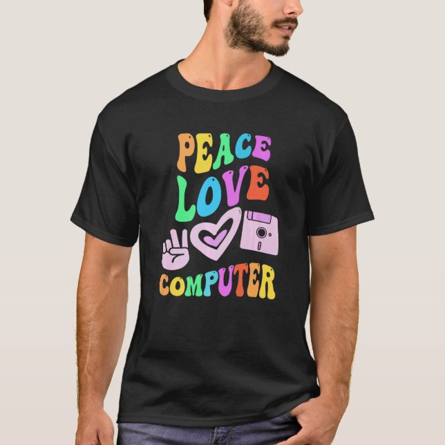 FRIEDEN LIEBE COMPUTER Retro-Technologie-Lehrer Gr T-Shirt (Vorderseite)