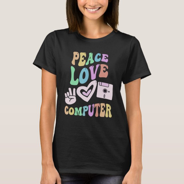 FRIEDEN LIEBE COMPUTER Retro-Technologie-Lehrer Gr T-Shirt (Vorderseite)