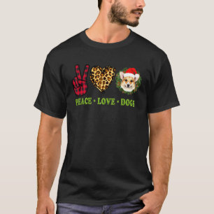 Frieden Liebe Corgi Hund Büffel Kariert Leopard We T-Shirt