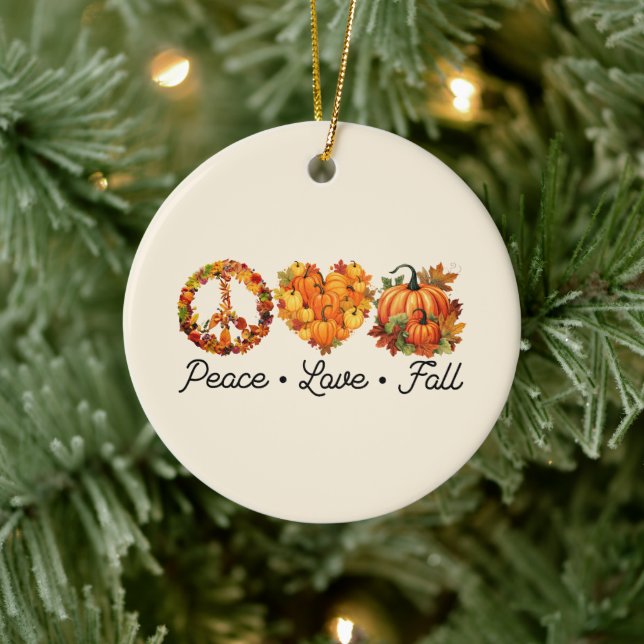 Frieden, Liebe, Fall - Pumpkins Keramik Ornament (Baum)