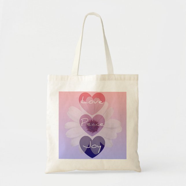 Frieden, Liebe, Freude-Blumen-Tasche Tragetasche (Vorne)