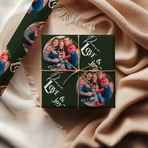 Frieden Liebe Freude Elegante Beschriftung Grüne F Geschenkpapier