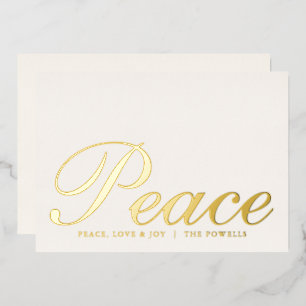 Frieden Liebe Freude Elegante Typografie Elfenbein Folien Feiertagskarte