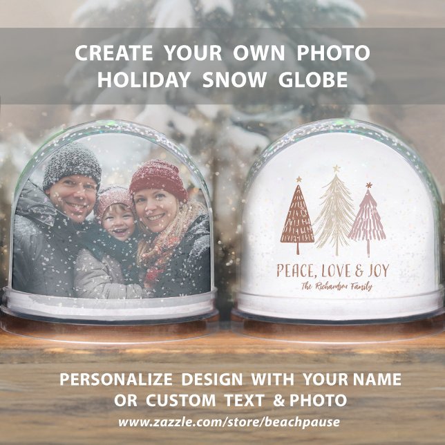 Frieden, Liebe & Freude Familienfoto Name Feiertag Schneekugeln (Peace, Love & Joy Family Photo Name Holiday Snow Globes Front And Back)