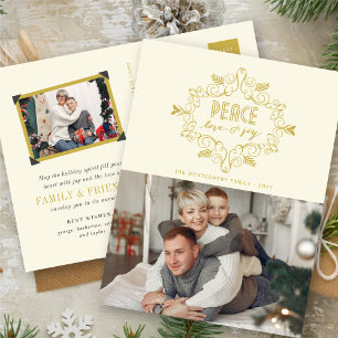 Frieden Liebe Freude Gold Vintage Deco Laub Foto Feiertagspostkarte