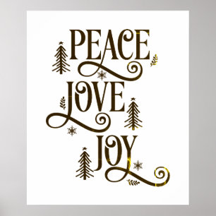 Frieden Liebe Freude in Gold Rustikale Typografie Poster