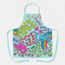 Frieden, Liebe, Freude. Retro-Design, 1960er, blau Schürze