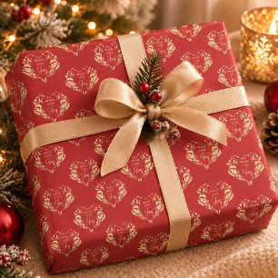 Frieden Liebe Freude Rot Gold Floral Weihnachten Geschenkpapier