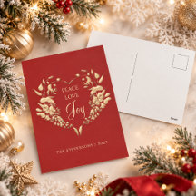 Frieden Liebe Freude Rot Gold Florales Weihnachten