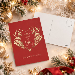 Frieden Liebe Freude Rot Gold Florales Weihnachten