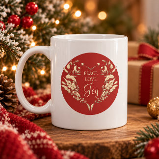 Frieden Liebe Freude Rot Gold Personalisiertes Wei Kaffeetasse