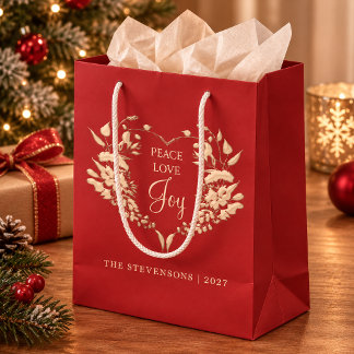 Frieden Liebe Freude Rot Gold Personalisiertes Wei Mittlere Geschenktüte