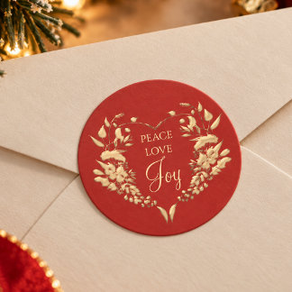 Frieden Liebe Freude Rot Gold Weihnachtsumschlag S Runder Aufkleber