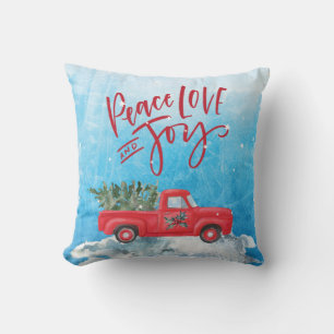 Frieden, Liebe, Freude Vintage roter LKW Weihnacht Kissen