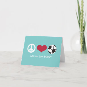 Frieden, Liebe, Fußball-Aqua Dankeskarte