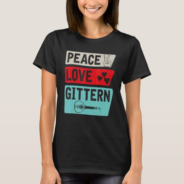 Frieden Liebe Gittern Musikinstrument Gittern Spie T-Shirt (Vorderseite)