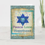 Frieden Liebe Glück Feiertagskarte<br><div class="desc">Hearts,  Star of David und die Worte "Peace Liebe Happiness" sind eine schöne Art,  Happy Hanukkah zu sagen.</div>