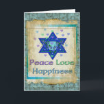 Frieden Liebe Glück Feiertagskarte<br><div class="desc">Hearts,  Star of David und die Worte "Peace Liebe Happiness" sind eine schöne Art,  Happy Hanukkah zu sagen.</div>