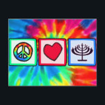 Frieden, Liebe, Hanukkah Feiertagspostkarte<br><div class="desc">Sie werden diese groovy gefärbte Krawatte Frieden, Liebe, jüdische Hanukkah Menorah Design Liebe. Gut für Geschenke! Erhältlich als T-Shirts, Smartphone-Gehäuse, Mousepads, Schlüsselanhänger, Poster, Karten, elektronische Cover, Laptop / Notebook-Ärmel, Kappen, Tasse und mehr! Besuchen Sie unsere Website für ein individuelles Geschenkgehäuse für Samsung Galaxy S3, iphone 5, HTC vivid / Raider...</div>
