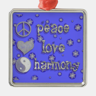 Frieden, Liebe, Harmonie Silbernes Ornament