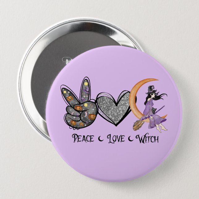 Frieden, Liebe, Hexe Button (Vorne & Hinten)