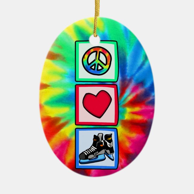 Frieden, Liebe, Hockey Keramik Ornament (Vorne)