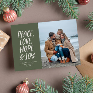 Frieden Liebe Hoffnung Freude grünes Weihnachtsfot Feiertagskarte